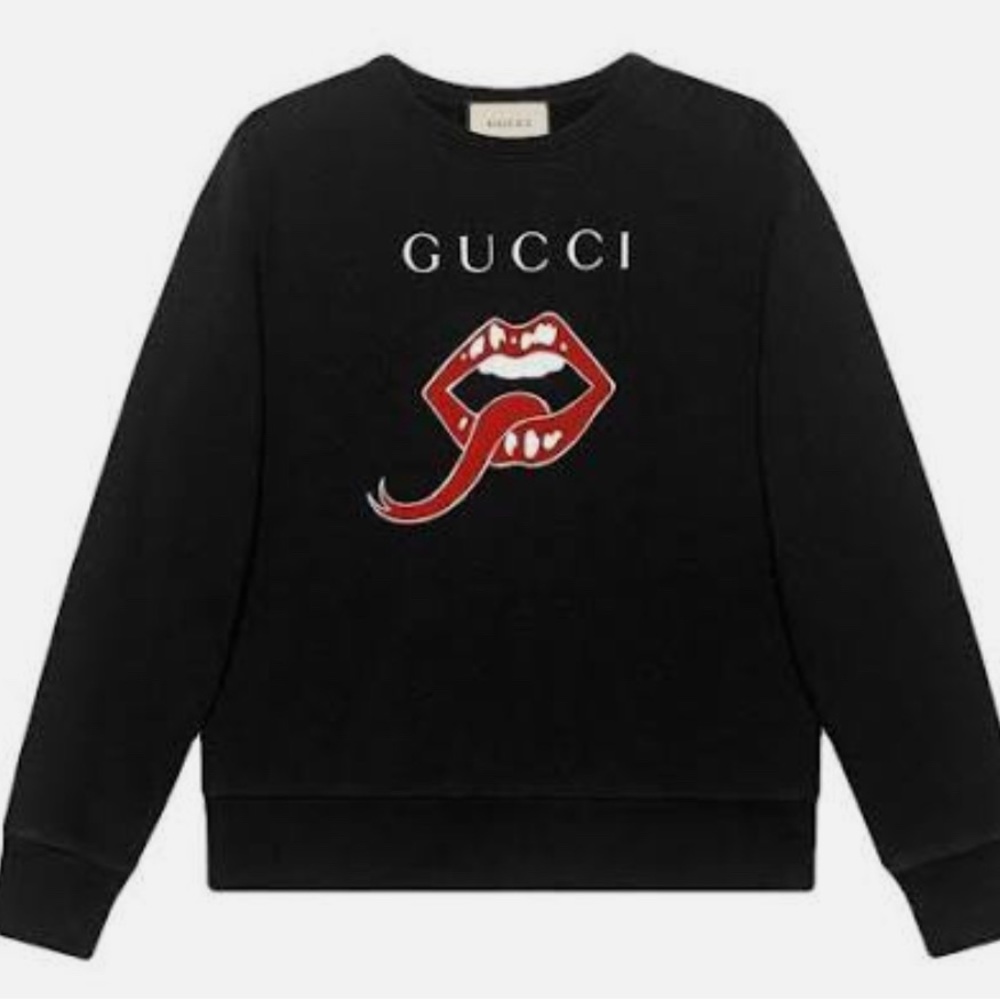 Gucci Lip and Logo Print Cotton Jersey Sweatshirt Sz S
